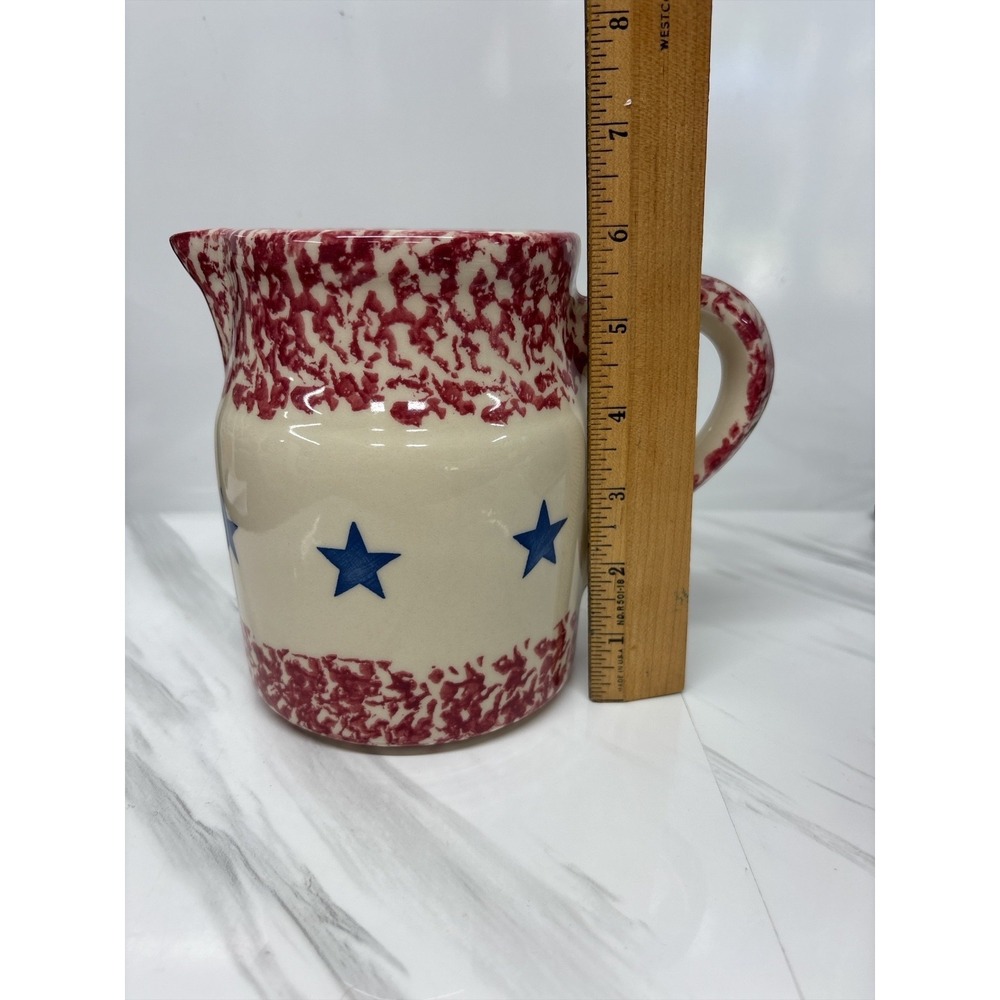 VTG Gerald Henn Roseville Spongeware Pitcher Old Glory Americana Flag Stoneware - Picture 7 of 8